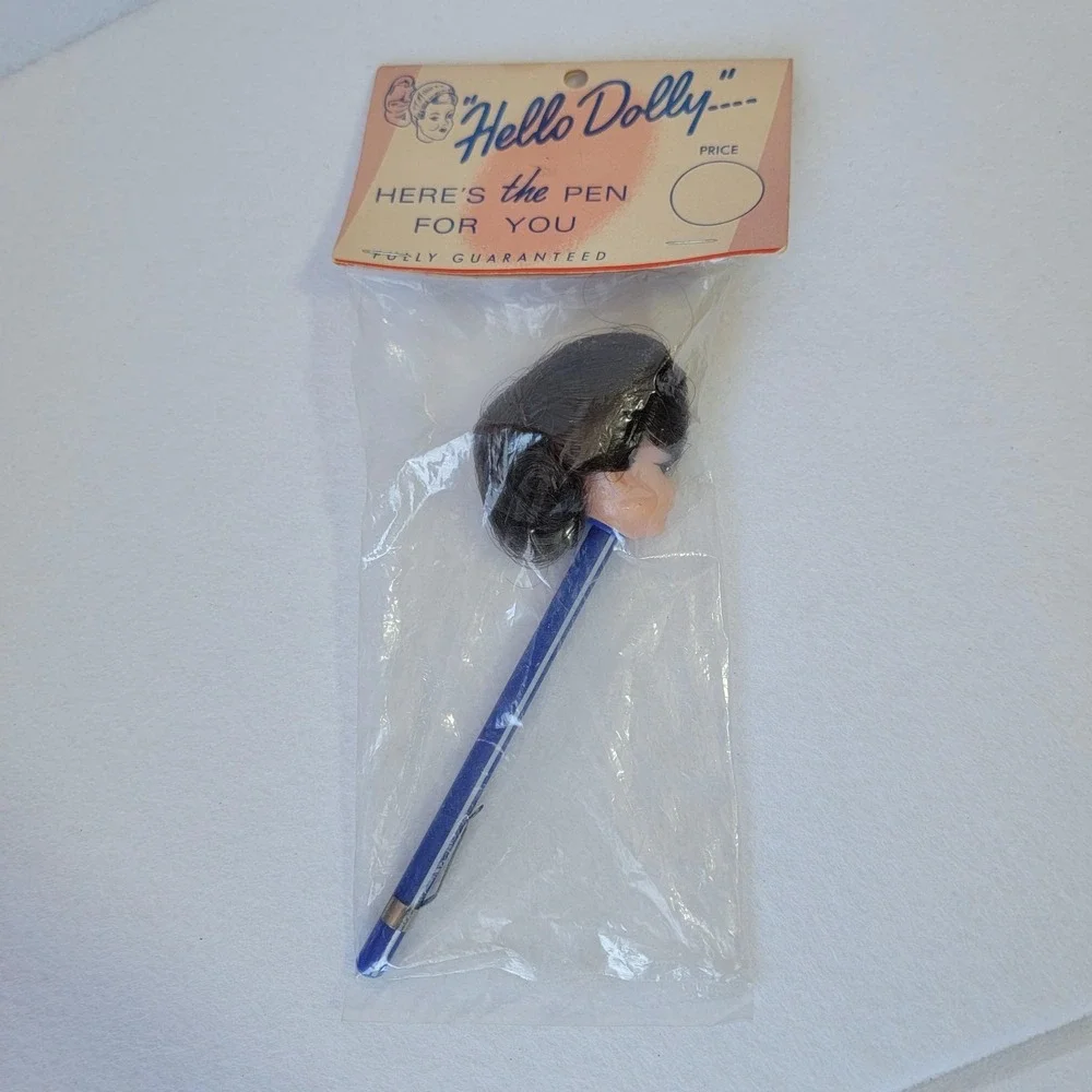 VTG Hello Dolly Novelty Doll Head Pen Original Packaging Mid-Century Kitsch